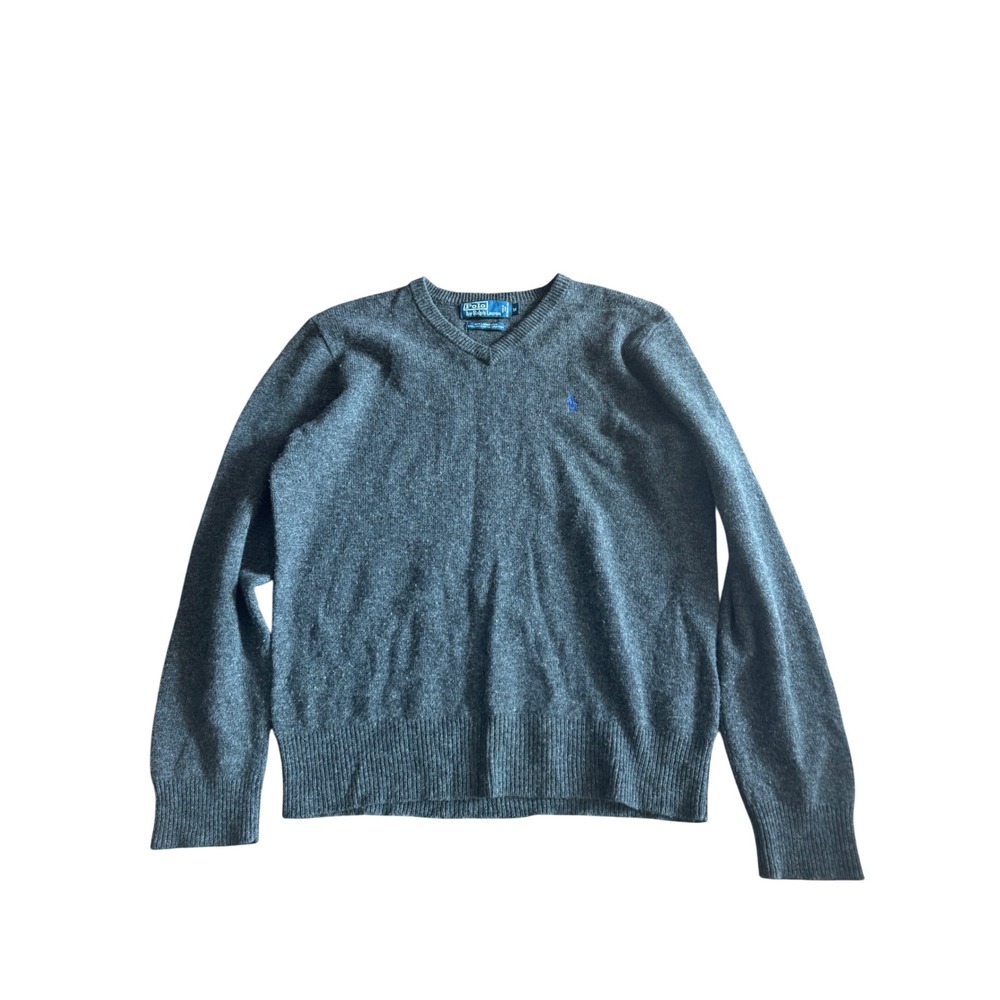 Polo Ralph Lauren Men's V Neck Sweater 100% Lambswool Dark Gray Size M‎